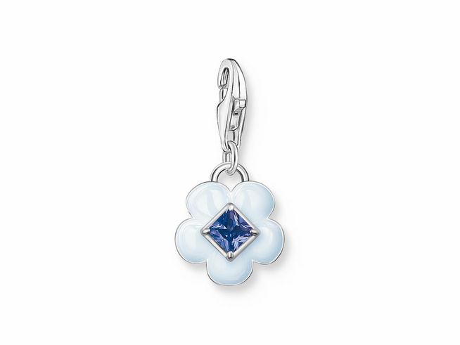 Thomas Sabo 1916-496-1 Charm-Anhänger - Silber + Emaille + Glas-Keramik Stein - blau - Blumen