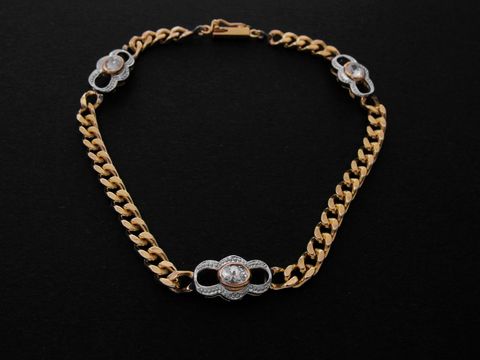 Armband Panzer - 6,9 x 4,4 mm - Gold 333 bicolor - Zirkonia - 18,5 cm