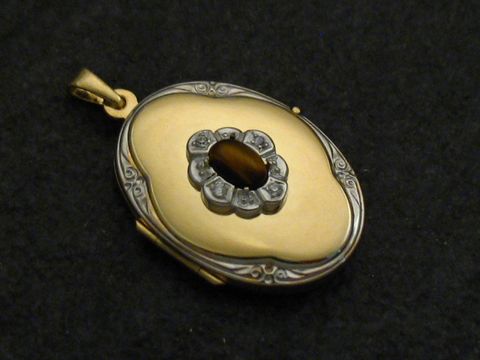 Tigerauge - Medaillon Cabochon Gold 333 bicolor