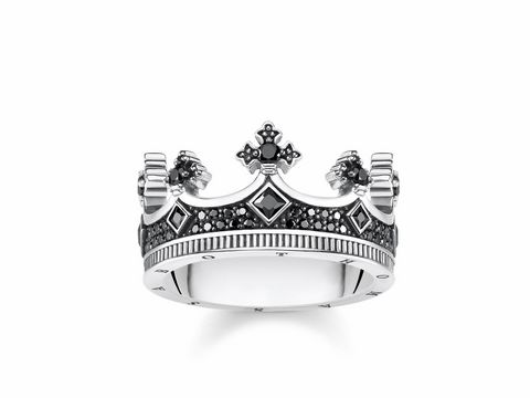 Thomas Sabo Ring Größe 58 TR2208-643-11-58 Rebel at Heart in Form einer Krone, verziert mit schwarzen Zirkonia und markanten Details, aus Sterling Silber gefertigt.