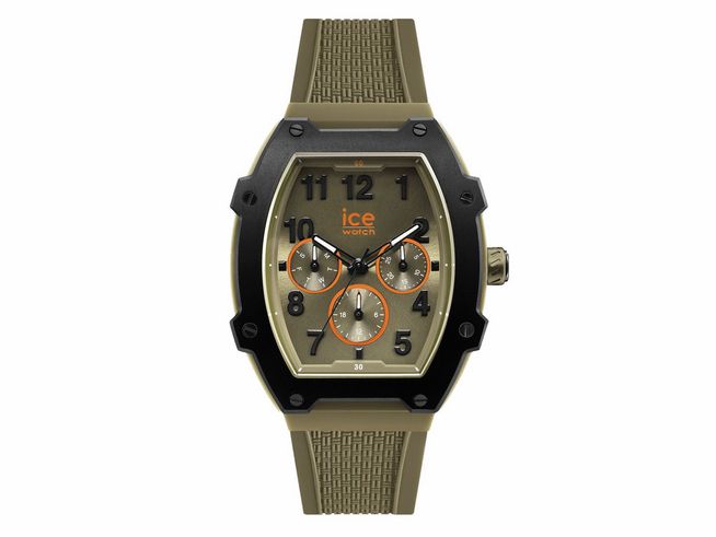 ICE boliday men Khaki Uhr 023317 mit beigem Ziffernblatt, schwarzen und orangenen Akzenten sowie einem strapazierfähigen khakifarbenen Armband. Modisches Design für Herren. Neuheit von Ice Watch.