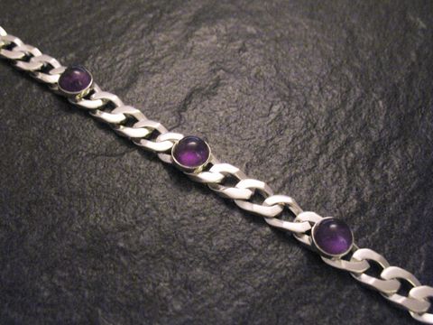 Silber Armband 4 Amethyst Cabochons 10 mm - Einzelstück - 20 cm