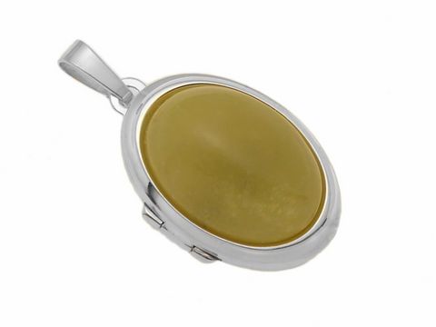 Jade - oliv Cabochon - Weißgold 585 Medaillon