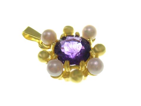 Amethyst & Zuchtperlen - Gold Anhänger - 15 mm