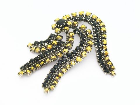 Strass Brosche -Blume- Schwarz u. Goldig & Gefasst