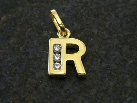 R Buchstaben Initialen Anhänger Gold mit Zirkonia