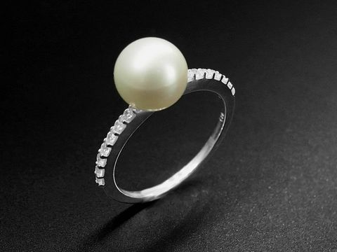 Silber Ring - Perle - fantastisch - Zirkonia + Perle Imitation - Gr. 50