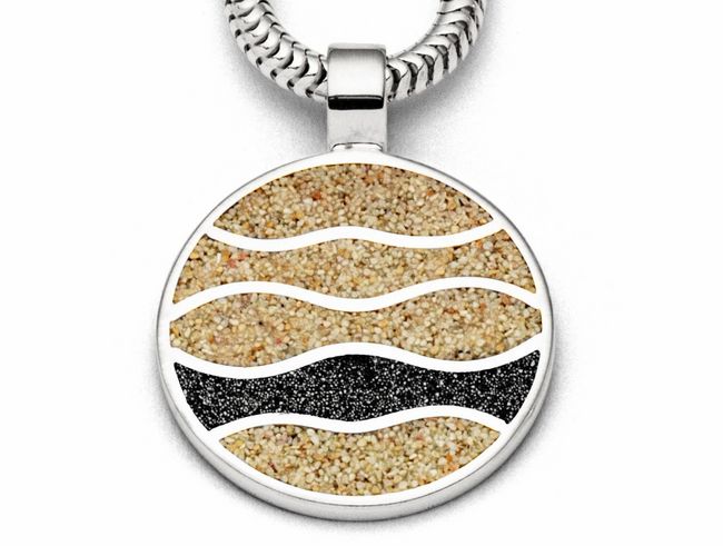 DUR Schmuck P3795 - Sterling Silber Anhänger Strandwellen Lavasand - Strandsand + Lavasand -