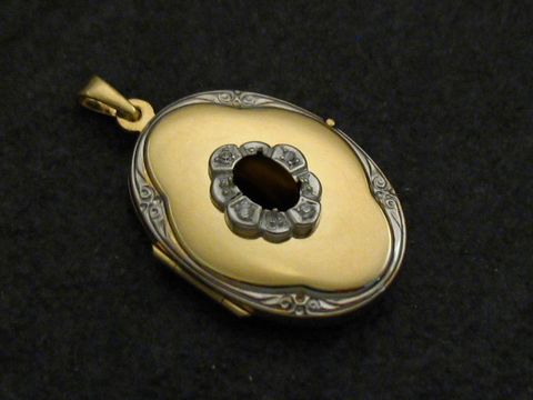 Onyx schwarz - Medaillon Cabochon Gold 333 bicolor