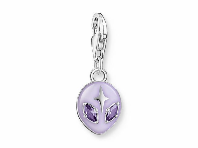 Charm-Anhänger von Thomas Sabo in Form eines violetten Aliens aus Silber und Emaille mit Zirkonia-Steinen, ideal für kreative Schmuckdesigns und das Personalisieren von Armbändern.