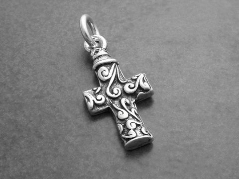 Kleines Kreuz mit Ornamenten -Sterling Silber Anhänger-