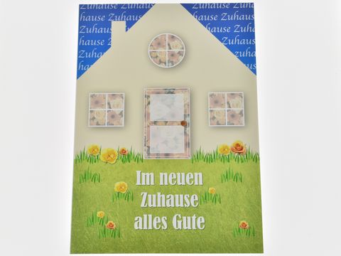 Grußkarte - Haus mit Blumenwiese