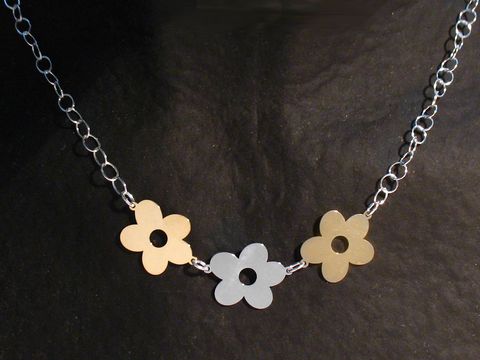 Kette Blume Sterling Silber Gold auf Silber 45 cm