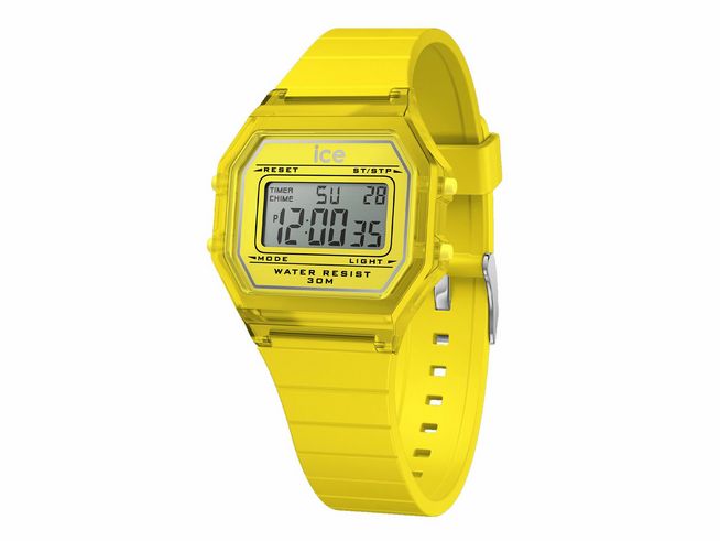 Ice Watch Uhr 022891 - ICE digit retro Electric yellow clear in silberfarben und Gelb, Modell Small, mit digitalen Funktionen und wasserdicht bis 30 Meter. Neuheiten im sportlichen Design.