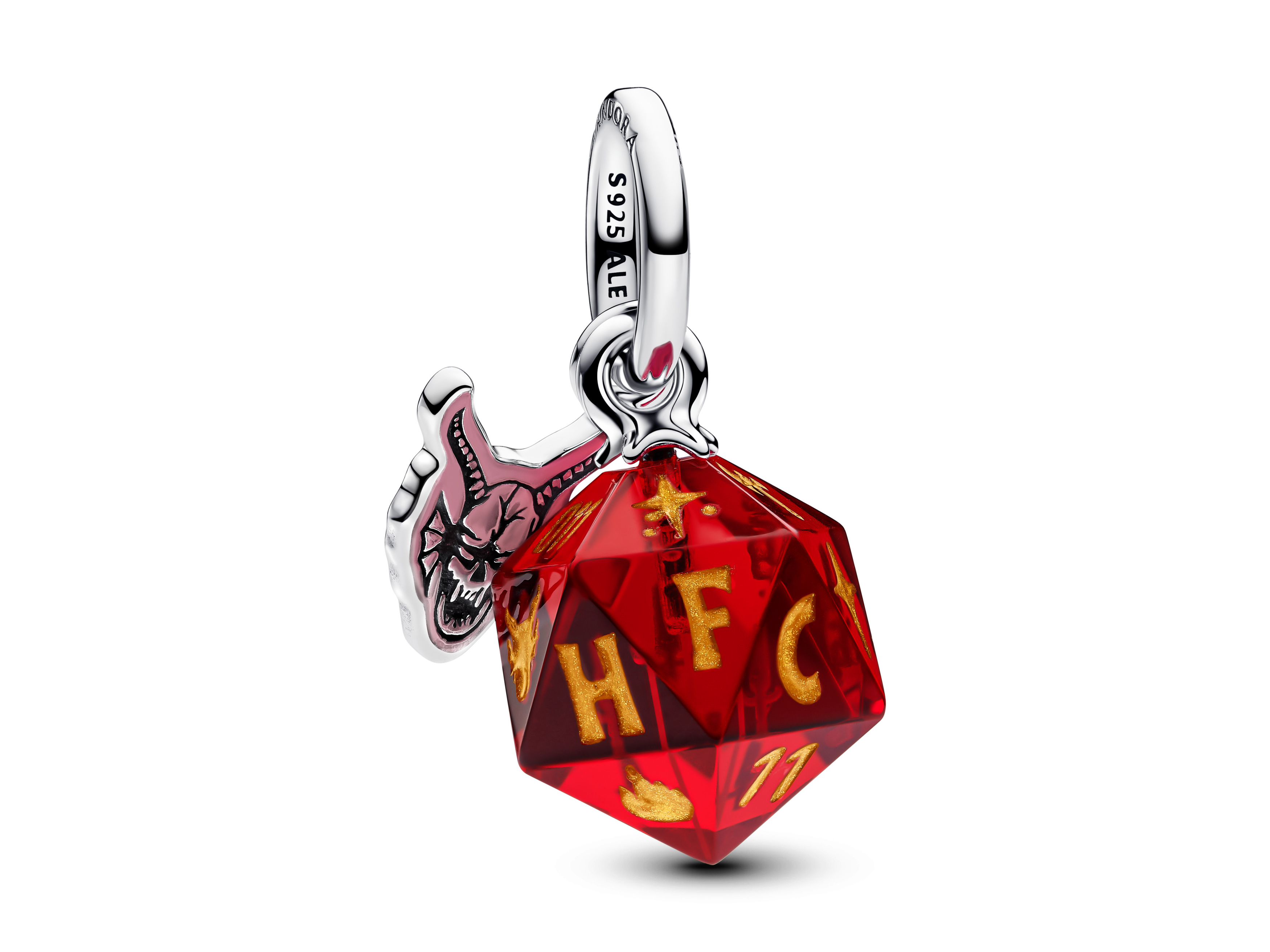 Pandora charm 793564C01 Project Red - Stranger Things - Würfel Silberanhänger mit rotem Muranoglas