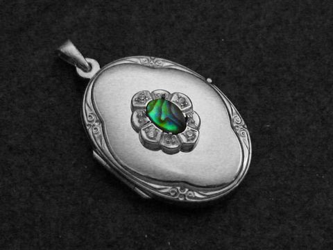 Paua Shell - Medaillon Cabochon Sterling Silber - Zirkonia