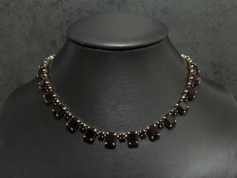 Strass Kette - kultig - GRANATROT - 40-43 cm - goldfarben