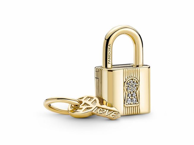 Pandora Vorhängeschloss & Schlüssel Charm - 760088C01 - Gelbgold vergoldet - Zirkonia