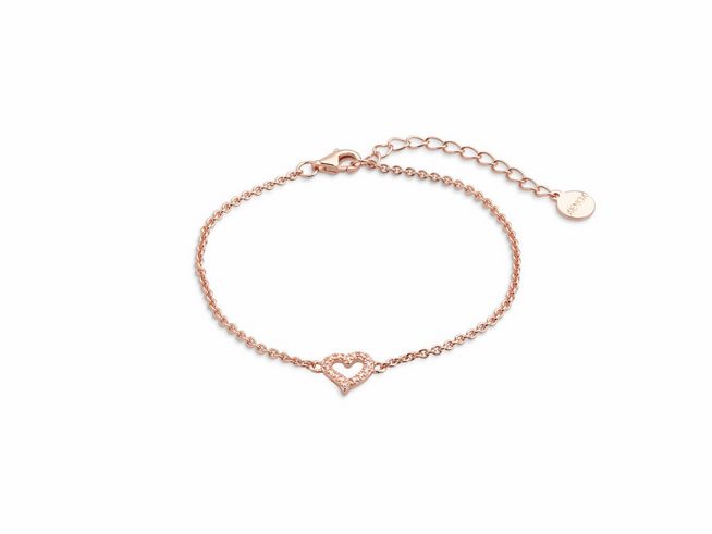 Xenox Sterling Silber Armband XS3413RN - 15-18,5 cm - LOVE STORY - Roségold Verg. Ankerkette - Herz