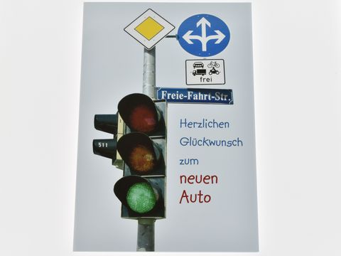 Grußkarte - grüne Ampel mit Verkehrsschildern