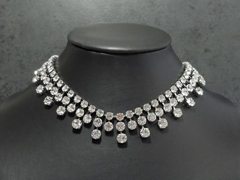 Strass Kette - pompös - WEIß - 41-44 cm - silberfarben