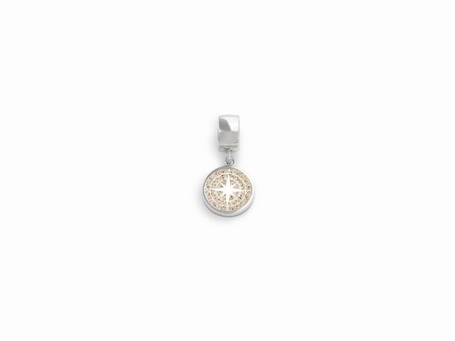 DUR Schmuck F161.KOMPASS - Sterling Silber Anhänger Charm Kompass Strandsand - Strandsand -