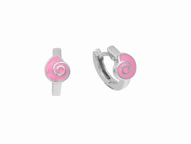 Ohrringe Creolen Muschel - 1,3 cm Sterling Silber poliert rhodiniert - Lack Rosa