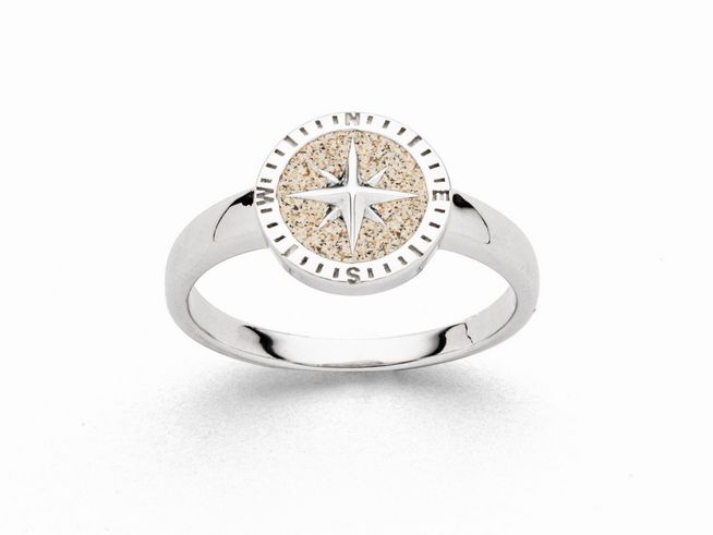 DUR Kompassrose 2.0 R5970.54 - Sterling Silber Ring - rhodiniert - Strandsand - Gr. 54