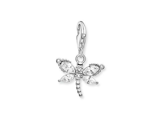 Charm-Anhänger in Form einer Libelle aus Sterling Silber, verziert mit weißen Zirkonia, von Thomas Sabo, für tierische Schmuckliebhaber.