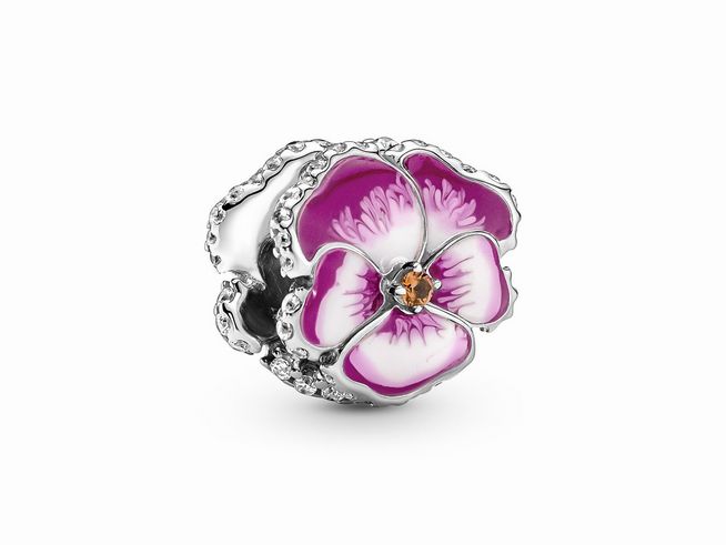 Pandora Pinke Stiefmütterchen Blume Charm - 790777C01 - Silber - Emaille Steinmix - Multicolor