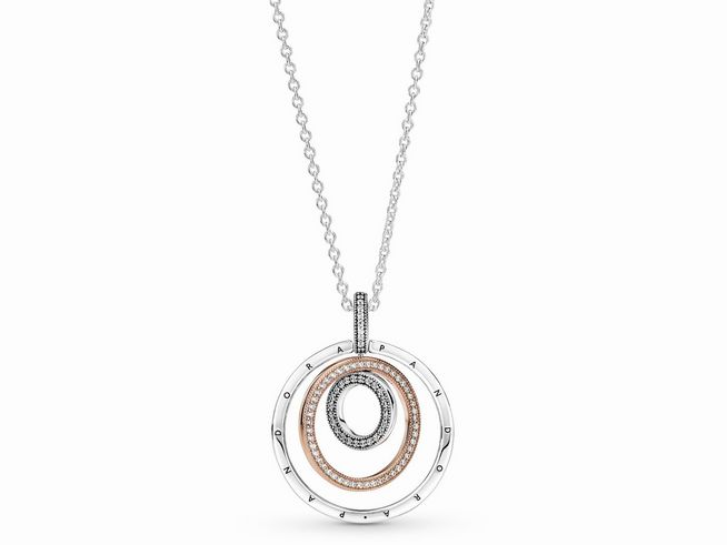 Pandora Rosé 389483C01-60 Zweifarbige Kreise Anhänger & Halskette - Zirkonia 60 cm