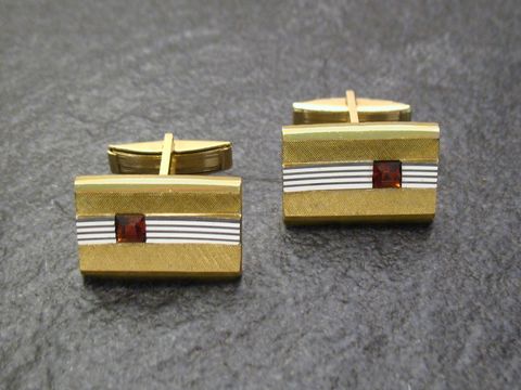 Manschettenknöpfe bicolor - goldfarben - roter Strass cufflinks