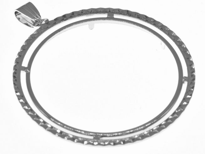 Münzfassung Anhänger - diamantiert - 41 mm max. Münzen Durchmesser - 925 Sterling Silber rhodiniert