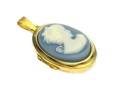 Gemme Medaillon - Cabochon babyblau Weißgold 585