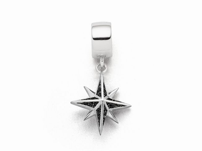 DUR Schmuck F329 - Sterling Silber Charm Kompassrose Lavasand - Lavasand -