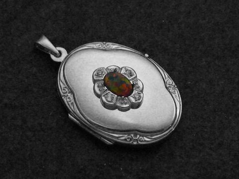 Opal syn. bunt - Medaillon Cabochon Sterling Silber - Zirkonia