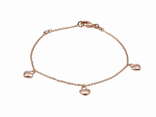 Armband Herzreihe - Silber Roségold vergoldet - 14,5 cm + 17 cm - Zirkonia