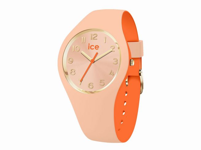 Ice Watch Uhr 023277 ICE duo chic Nude orange in Pfirsich Orange, mit goldenem Zifferblatt und orangefarbenen Details, modernes und elegantes Design, Größe Small, neu im Sortiment.