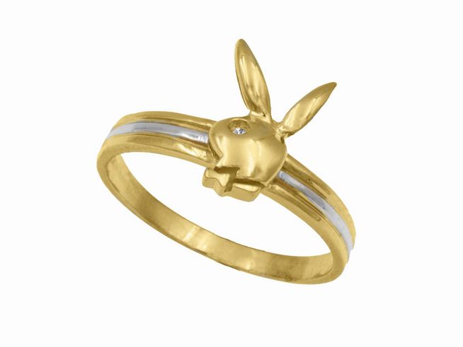 Ring - Hase - Gelbgold + Weißgold 333 bicolor - Diamant 0,005 ct w-si - Gr. 52