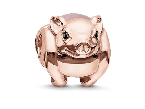 Thomas Sabo K0197-417-9 KARMA BEADS - Schweinchen - Silber verg. Roségold - Rosenquarz - Zirkonia pink