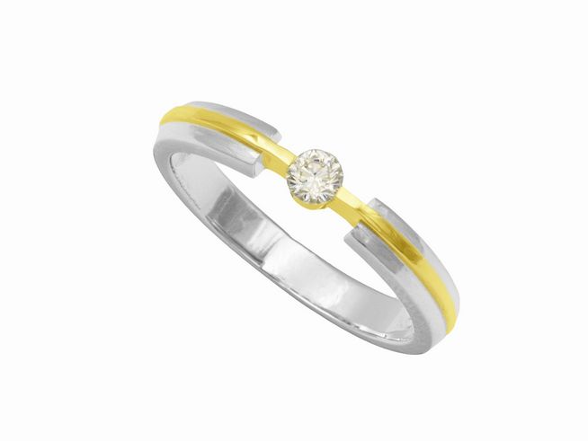Ring schwebender Kreis - Sterling Silber rhodiniert - Gelbgold Vergoldung - Gr. 56
