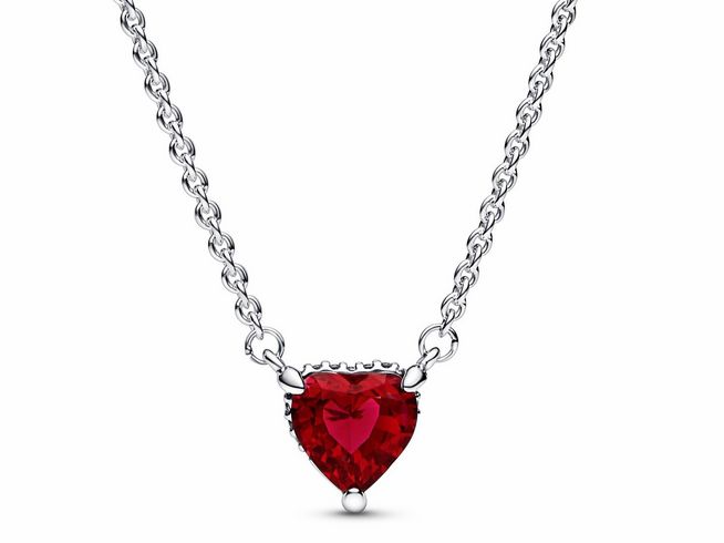 Pandora Kette mit Anhänger 392542C01-45 - rotes Herz der Liebe - Silber - Kristall Rot - 45 cm