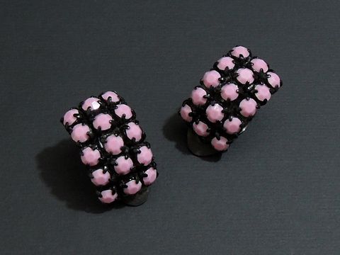 Strass Ohrclip - stilvoll - ROSA - Schwarz