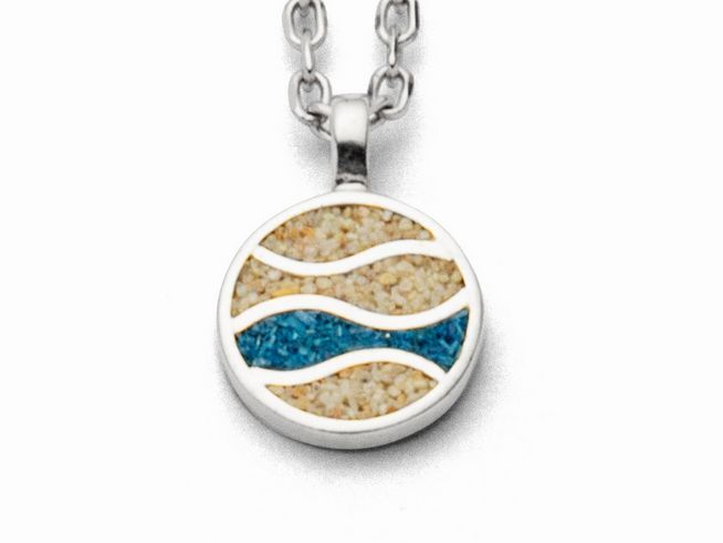 DUR Schmuck K2516 - Sterling Silber Kette Strandwellen - Strandsand + blauer Steinsand - 42 cm