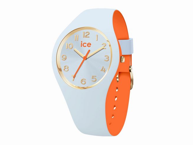 Ice Watch Uhr 023278 - ICE duo chic in Hellblau und Orange mit einem zarten, runden Ziffernblatt und goldenen Zeigern, ideal für modische Akzente. Größe Small, Hersteller Ice Watch. Neuheiten.