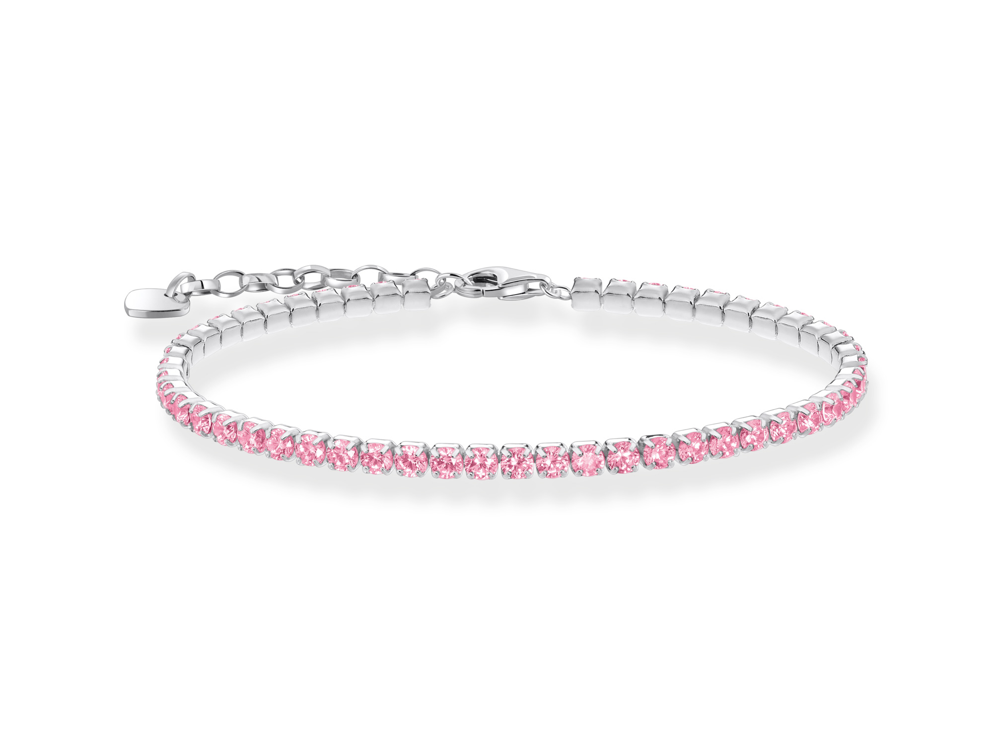 Ein zartes rosa Armband aus Silber mit funkelnden Zirkonia-Steinen, verstellbar von 16 bis 19 cm, von Thomas Sabo, Modell A2167-051-9-L19V SPARKLING.