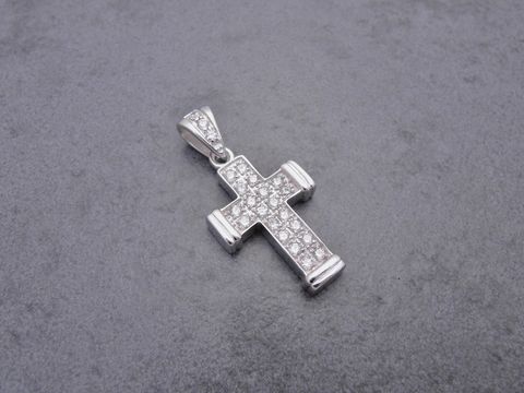 Silber Anhänger - Kreuz - Kristall - weiss - religiöse - 37 mm