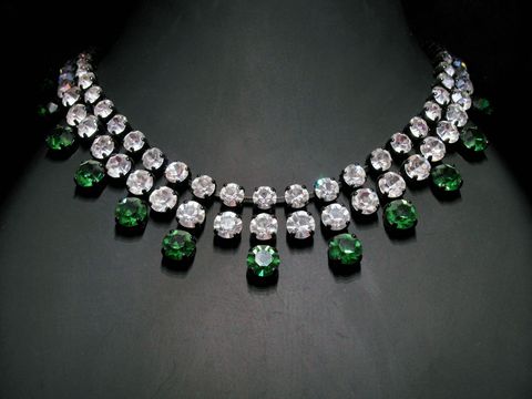 Strass Kette - pompös - weiß-grün - Strassschmuck - 41,5-45 cm