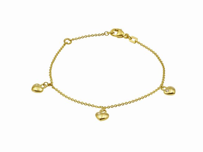 Armband Herzreihe - Silber Gelbgold vergoldet - 14,5 cm + 17 cm - Zirkonia