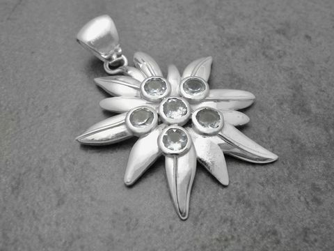 Edelweiß - Silber Anhänger 43,4 mm - Alpenblume - Topas - Schmuckstück